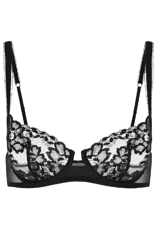 Black Balconette Bra in Leavers Lace and Stretch Tulle