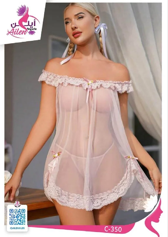 Chiffon & Lace Babydoll Nighty