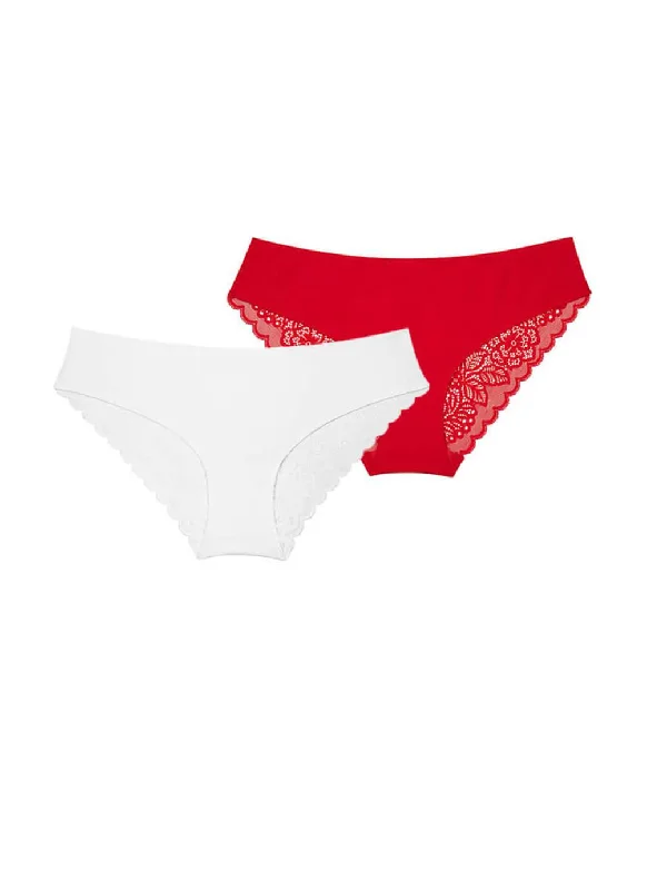 Lily Lace Bum Bikini Brief (2 Pack) - White and Ruby Red