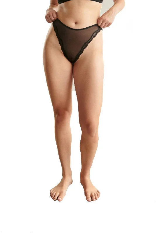 Lotus High Leg Thong Panty In Black