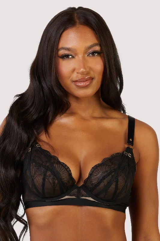 Pippa Black Deco Embroidered Caged Plunge Set