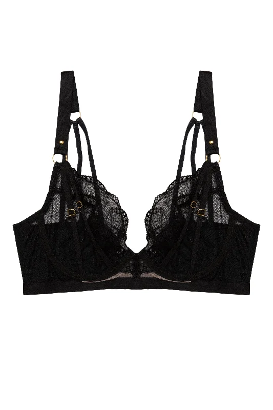 Pippa Black Deco Embroidered Caged Plunge Set