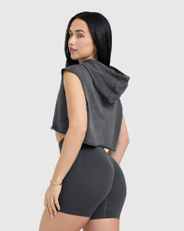 Raw Lounge Sleeveless Crop Hoodie | Coal