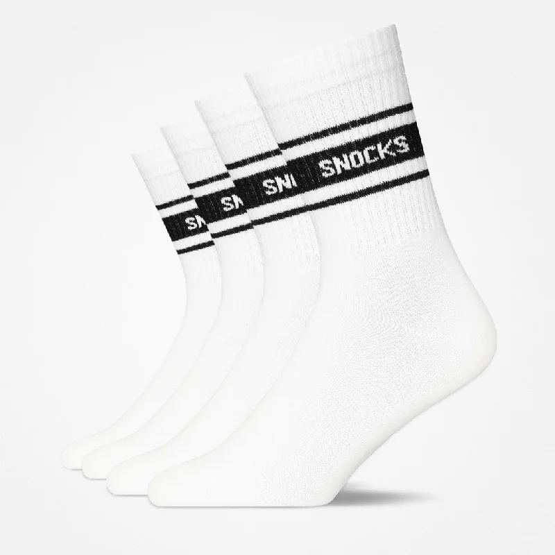 Hohe Sportsocken mit Streifen | Weiß (Retro)