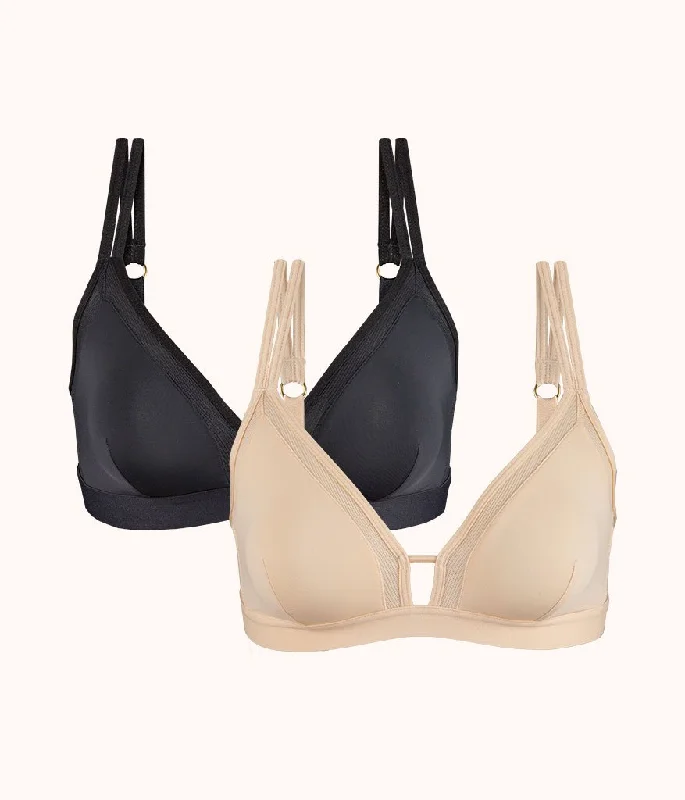 The Mesh Trim Padded Bralette Bundle: Toasted Almond/Jet Black