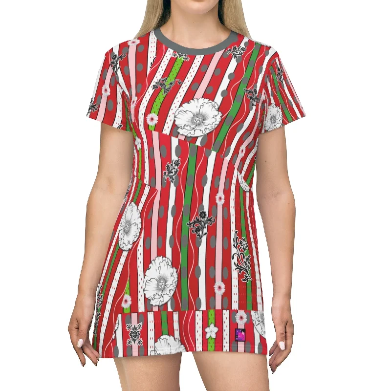 All Over Print T-Shirt Dress SCARLET & GREENGAGE