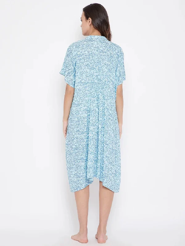 Blue Floweret Maternity Nightdress - (Clearance - Final Sale)