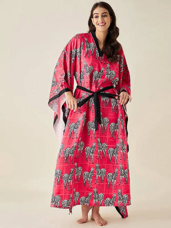 Fuschia Zebra Satin Kimono Loungewear