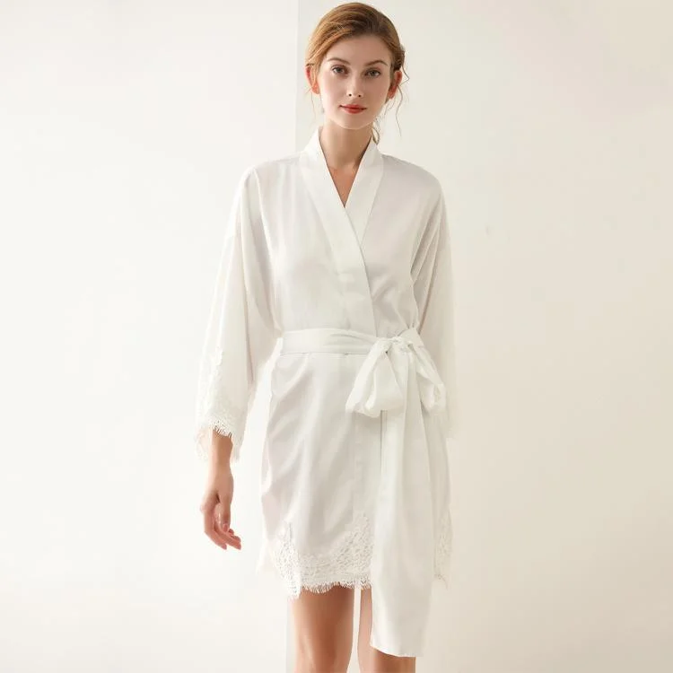 Graciela Lace-Trim Satin Wrap Robe