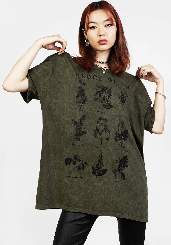 Hedgewitch Green Acid Wash Oversized Tee