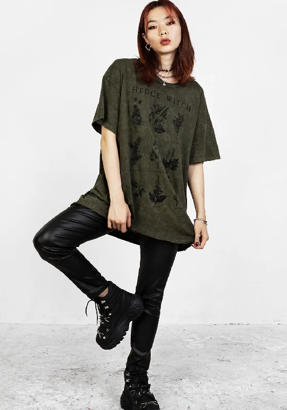 Hedgewitch Green Acid Wash Oversized Tee