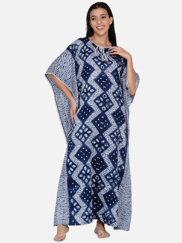 Indigo Handloom Cotton Shibori Tie-Dye Kaftan (Final Sale)