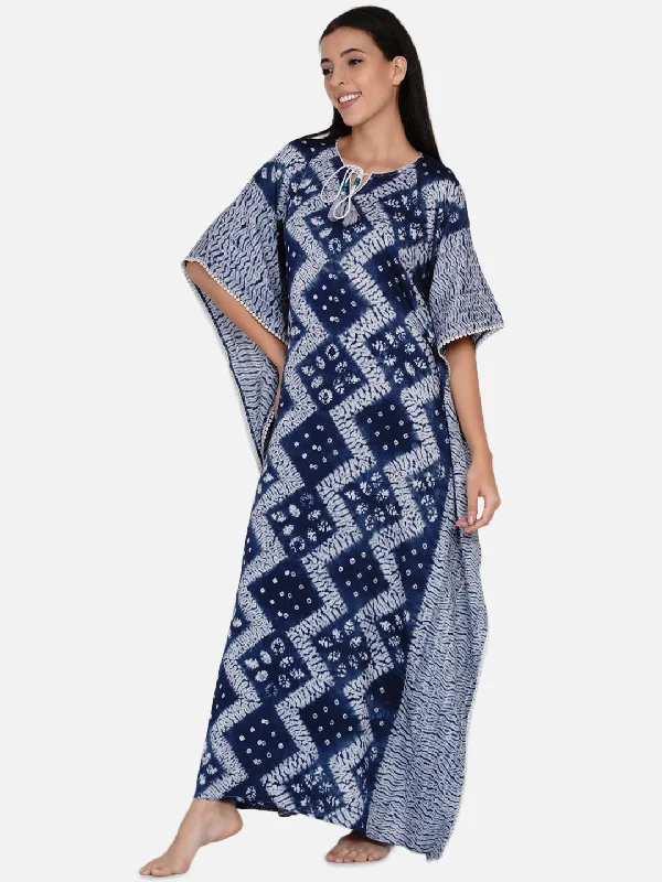 Indigo Handloom Cotton Shibori Tie-Dye Kaftan (Final Sale)