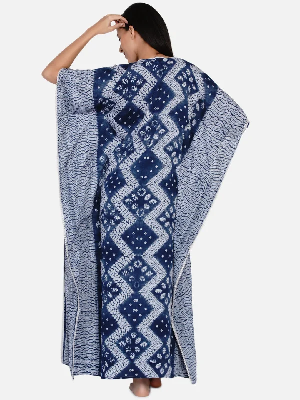 Indigo Handloom Cotton Shibori Tie-Dye Kaftan (Final Sale)