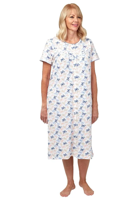 Marlon Butterfly Pattern Button Up Nightdress, Blue Multi