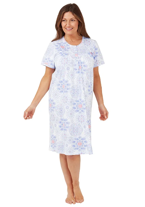 Marlon Pastel Cotton Short Sleeve Nightdress, Blue