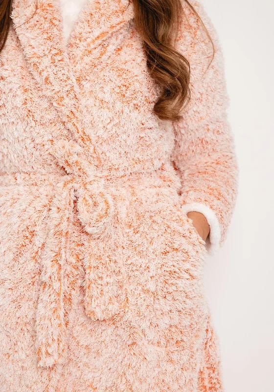 Rebelle Fluffy Wrap Over Dressing Gown, Dark Salmon