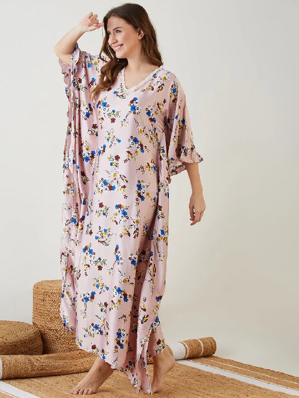 Pink Floral Laced Up Kaftan