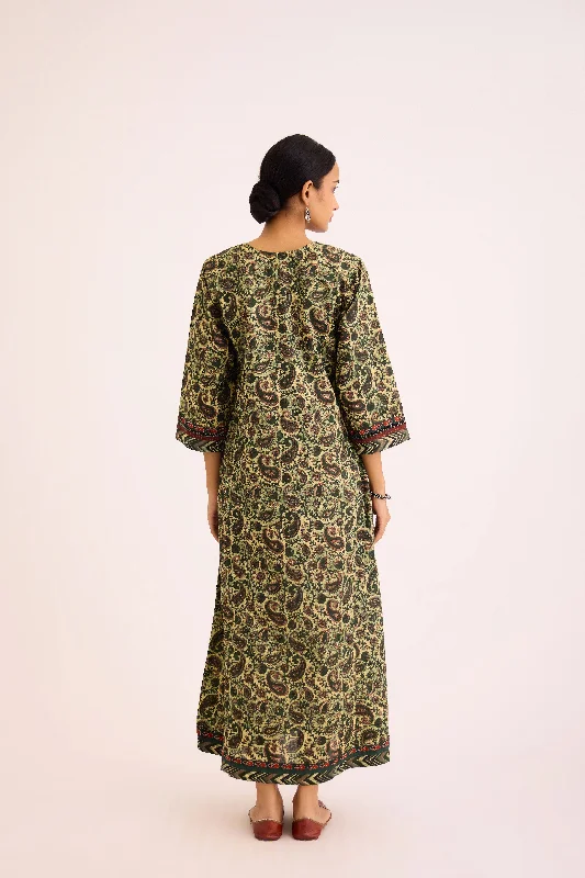 Rozana Caftan Green Beige