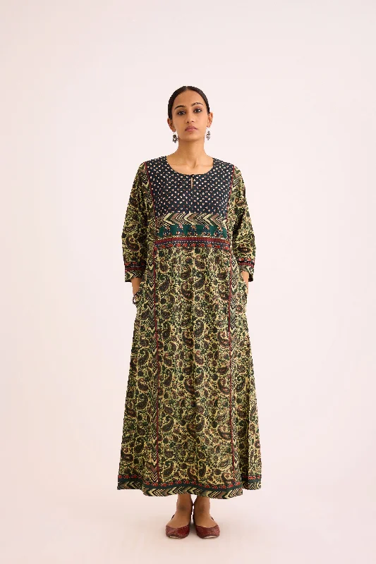 Rozana Caftan Green Beige