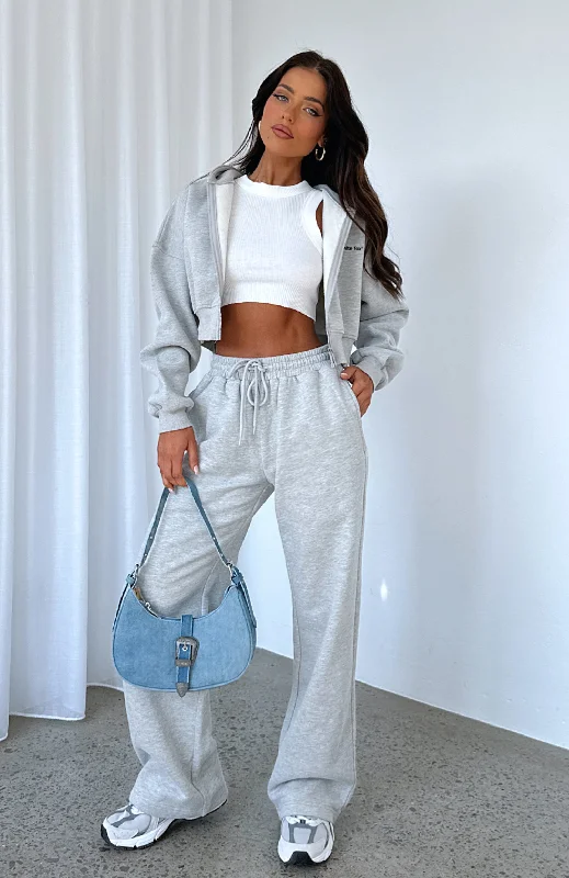 Stick With Me Wide Leg Sweatpants Grey Marle