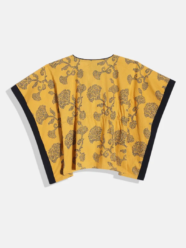 Yellow Doodled Floral Kaftan Pyjama Set