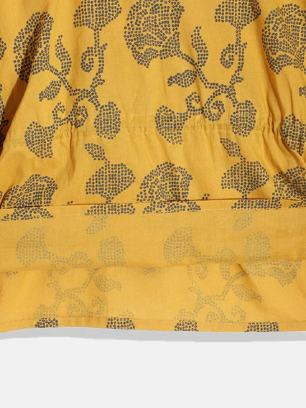 Yellow Doodled Floral Kaftan Pyjama Set