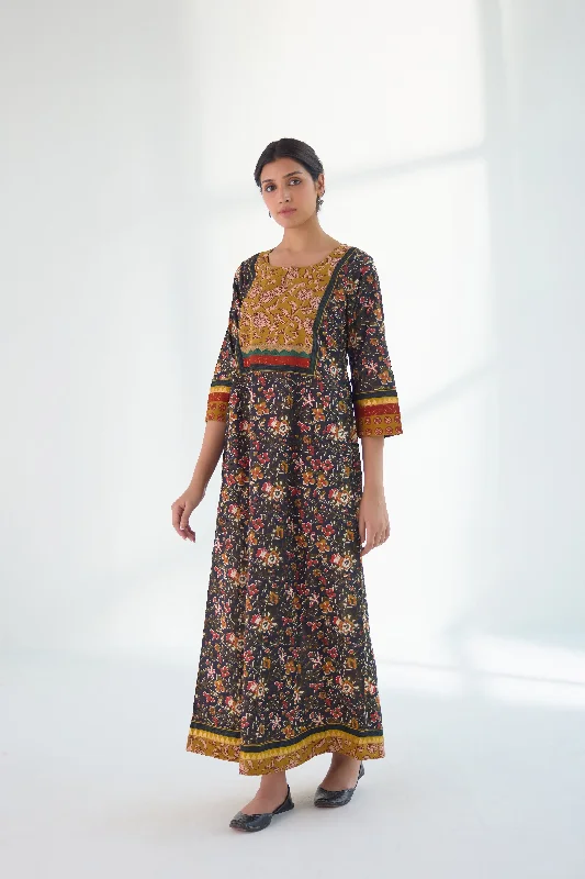 Yoke Caftan Black Mustard