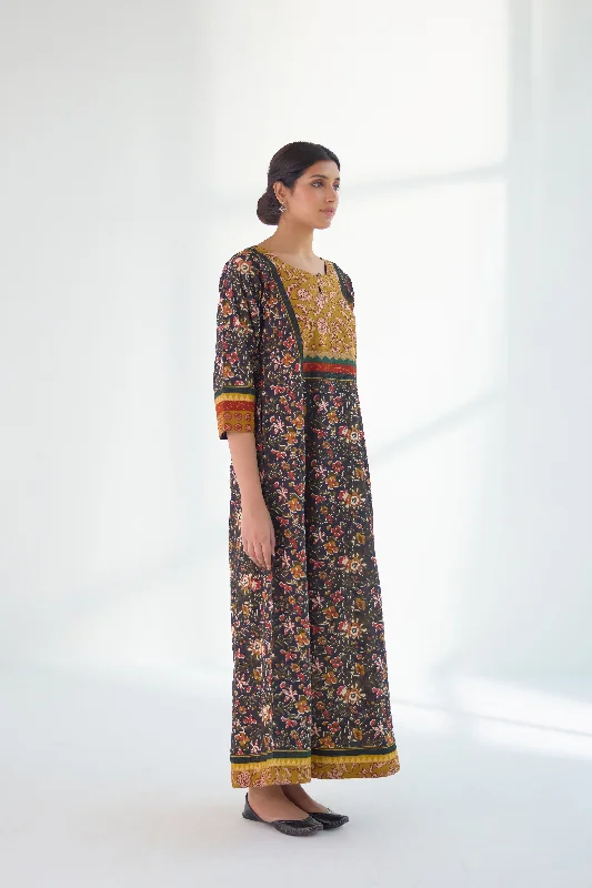 Yoke Caftan Black Mustard