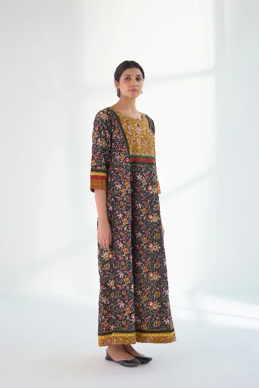 Yoke Caftan Black Mustard