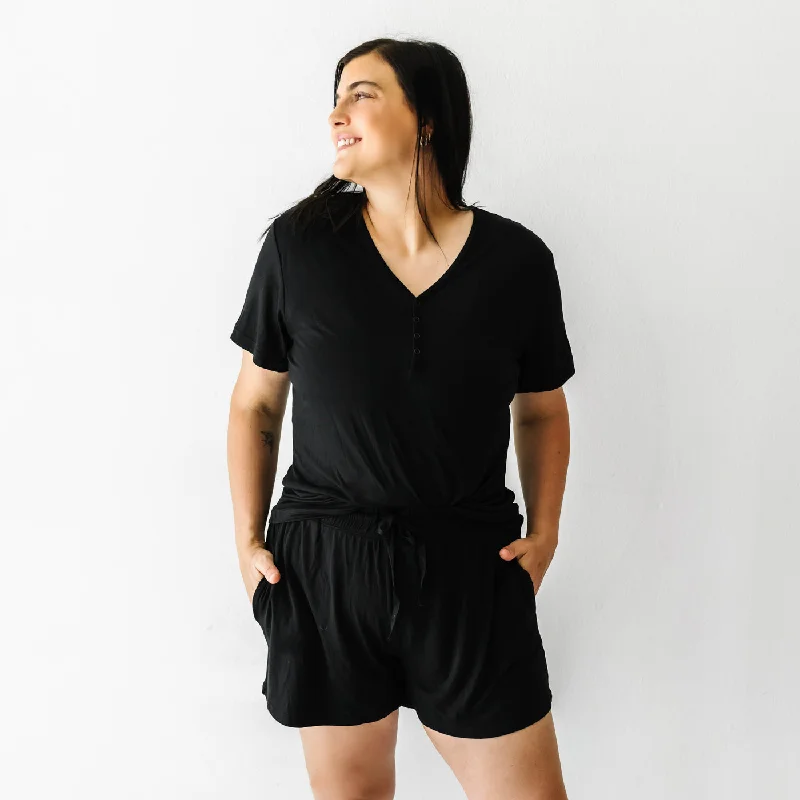 Solid Black Women's Short Sleeve Pajama Top