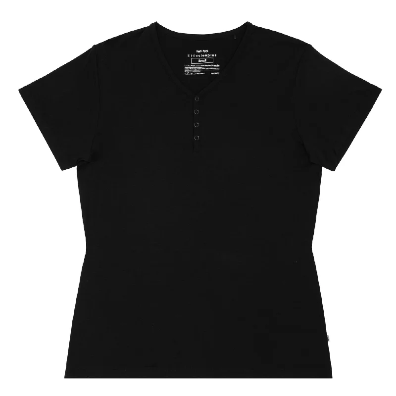 Solid Black Women's Short Sleeve Pajama Top