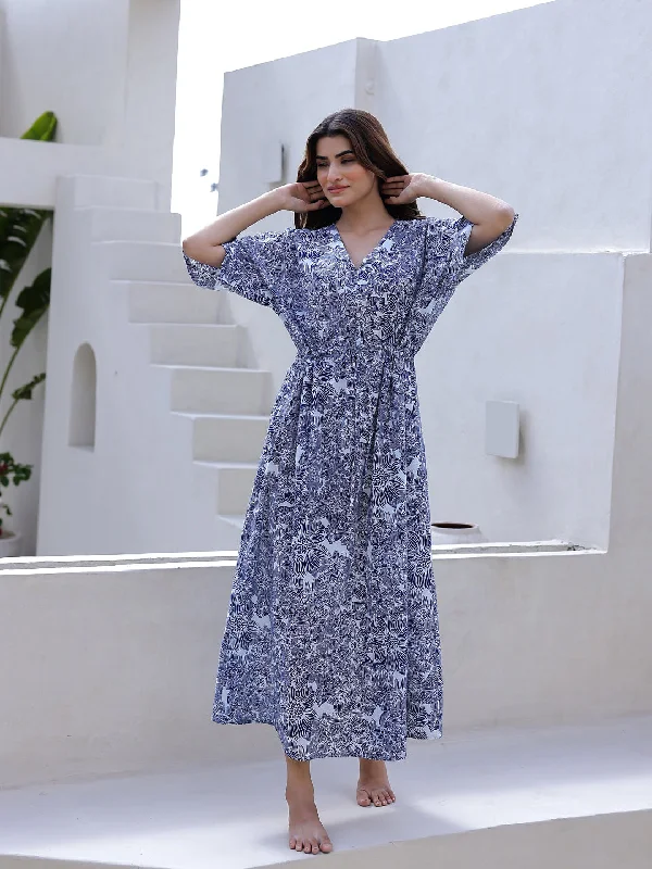 Blue Cotton Nightdress for Women