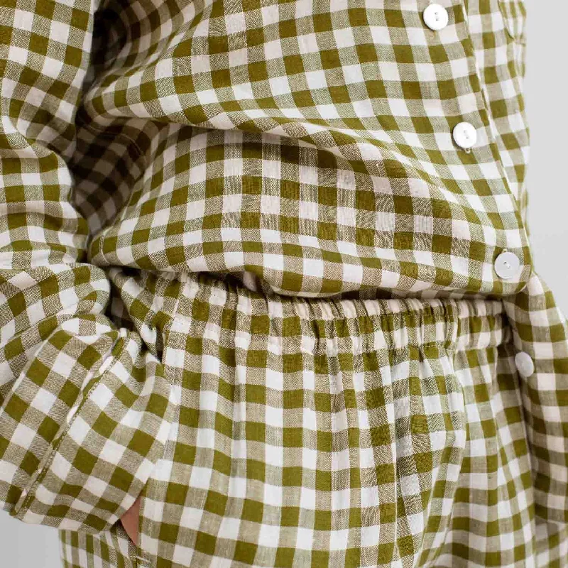 Botanical Green Gingham Linen Pyjama Trouser Set