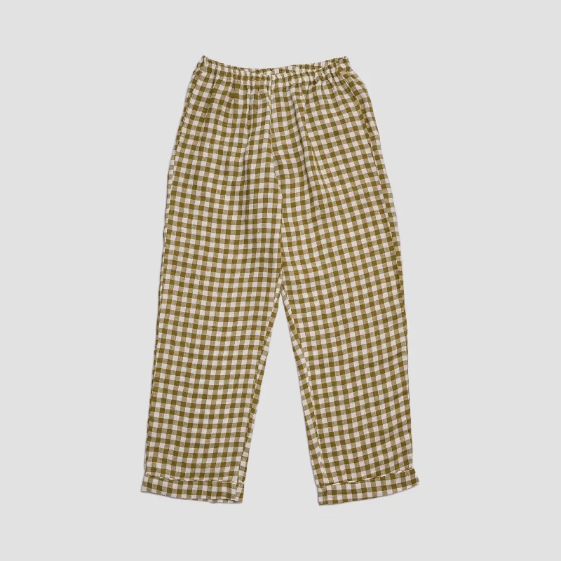 Botanical Green Gingham Linen Pyjama Trousers