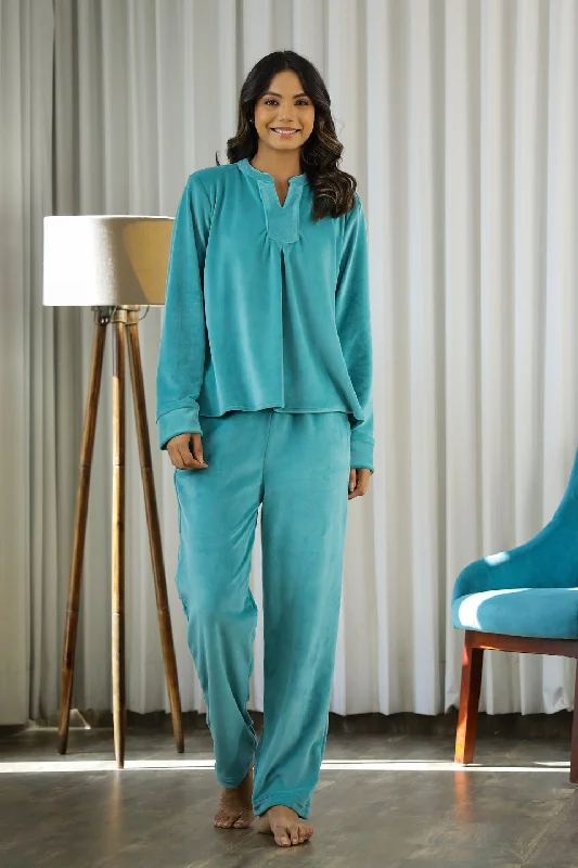 Sea Green Velvet Night Suit