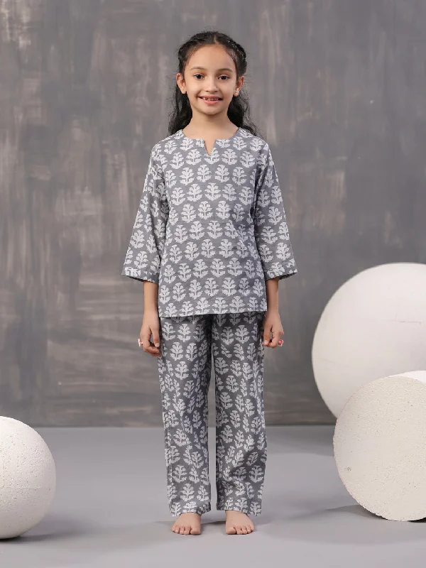 Flower Printed Cotton Kids Night Suit