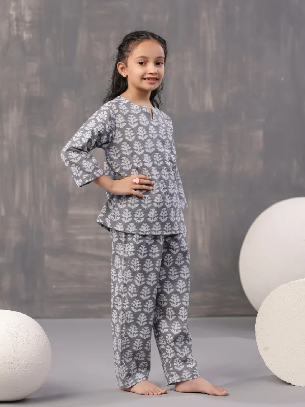 Flower Printed Cotton Kids Night Suit