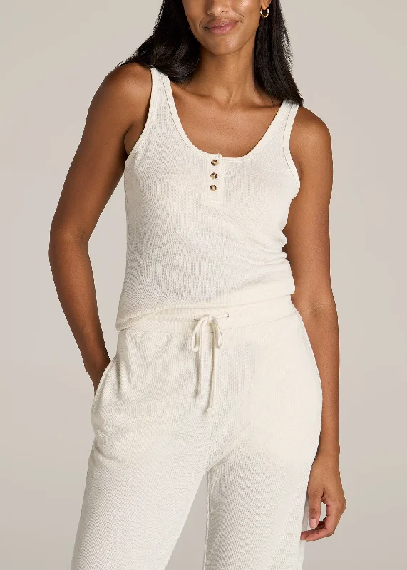 Waffle Tank Top for Tall Women in White Alyssum