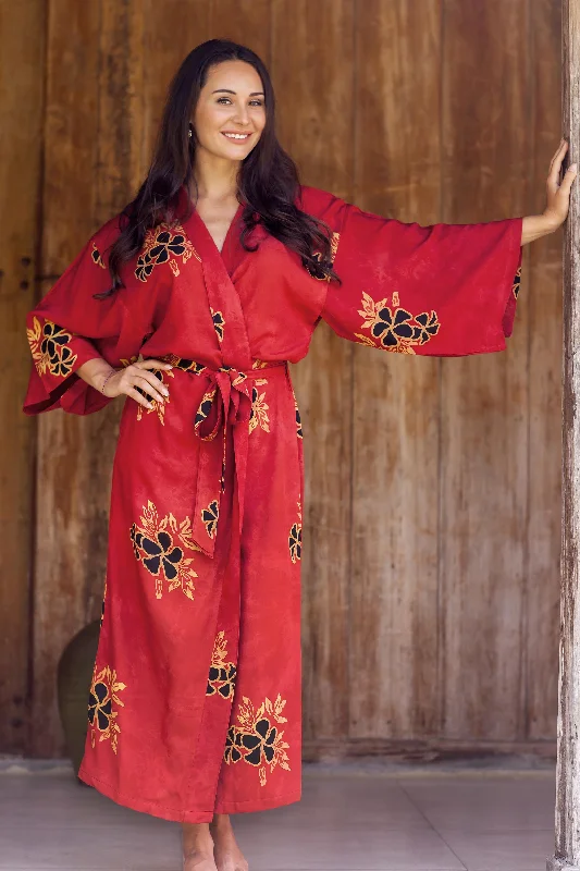 Hibiscus Red Hand Made Batik Robe from Indonesia