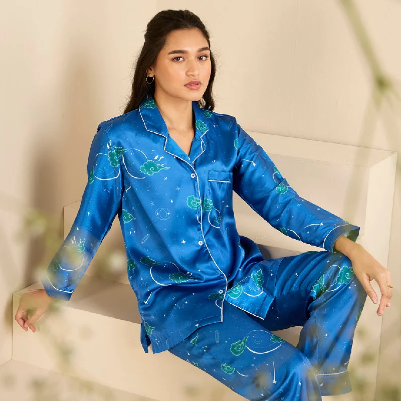 Midnight Stardust Satin Notched Pyjama Set