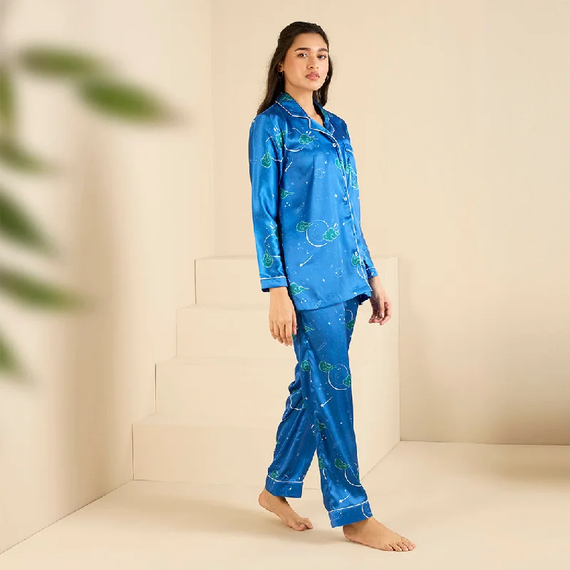 Midnight Stardust Satin Notched Pyjama Set