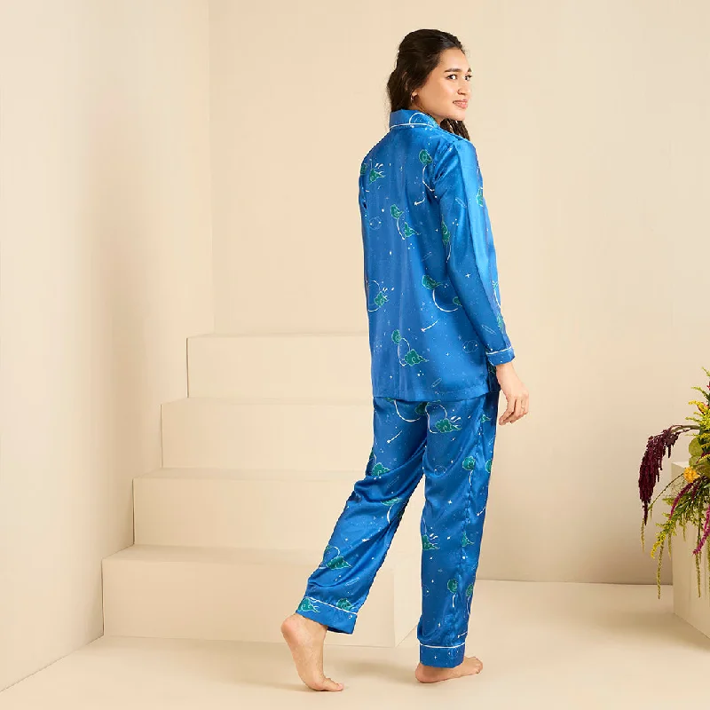 Midnight Stardust Satin Notched Pyjama Set