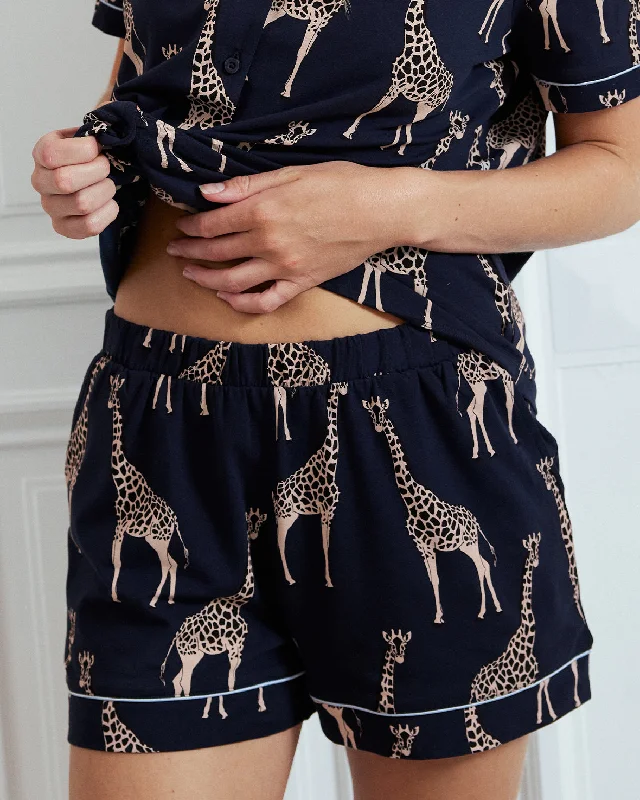 Organic Cotton Giraffe Print Short Pyjama Set - Navy