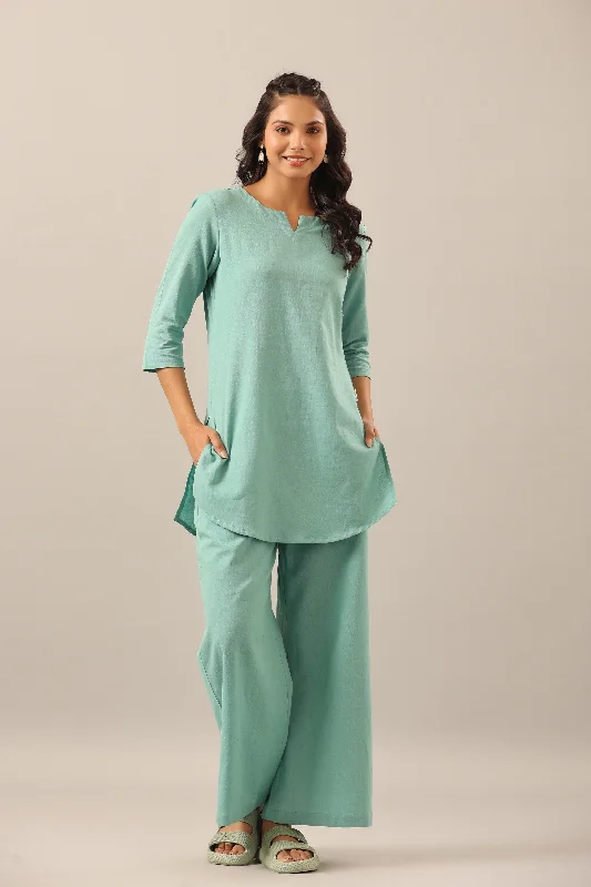 Solid Turquoise Cotton Flex Loungewear Set