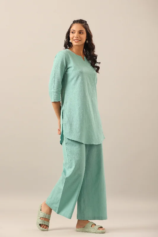 Solid Turquoise Cotton Flex Loungewear Set