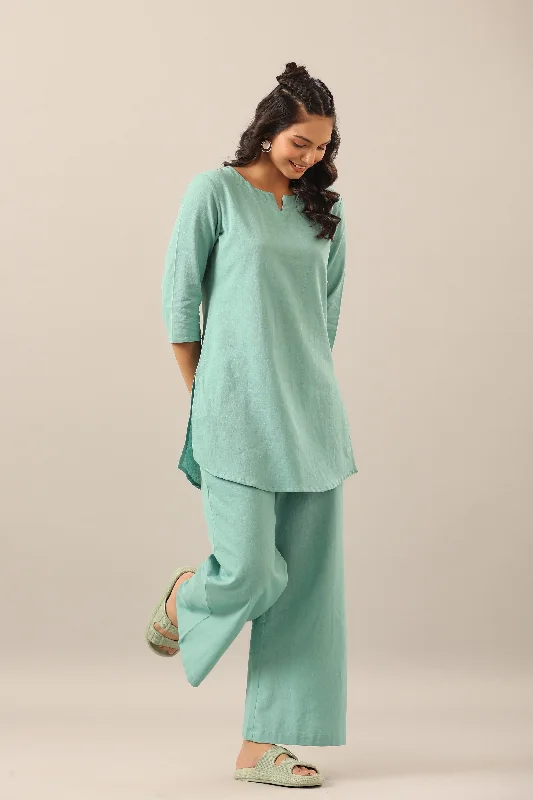 Solid Turquoise Cotton Flex Loungewear Set