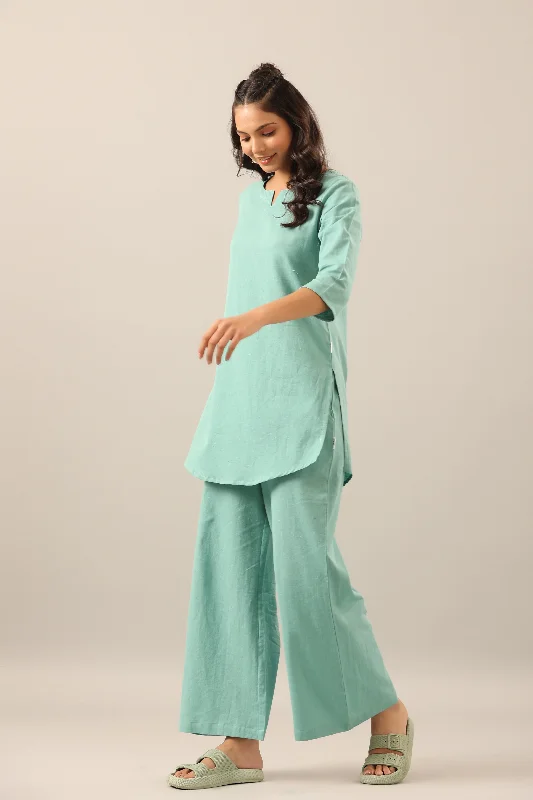 Solid Turquoise Cotton Flex Loungewear Set