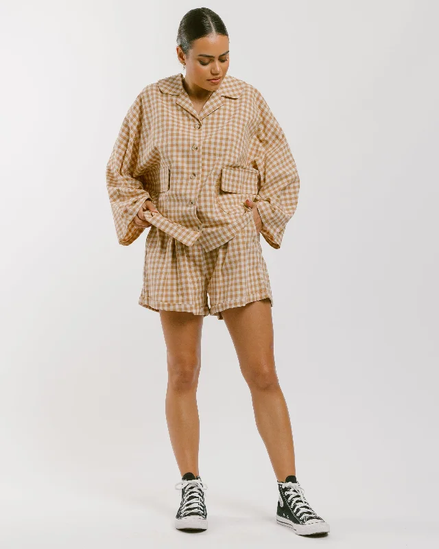 Women's Lounge Set | Caramel Gingham