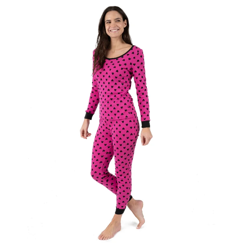 Womens Two Piece Cotton Pajamas Hearts Black